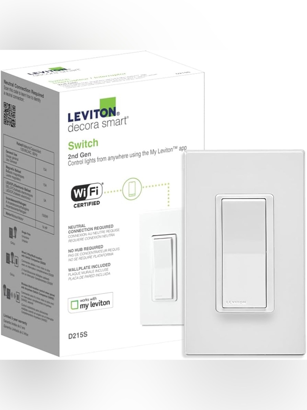 Leviton Decora Smart Switch D215S-2RW (White)